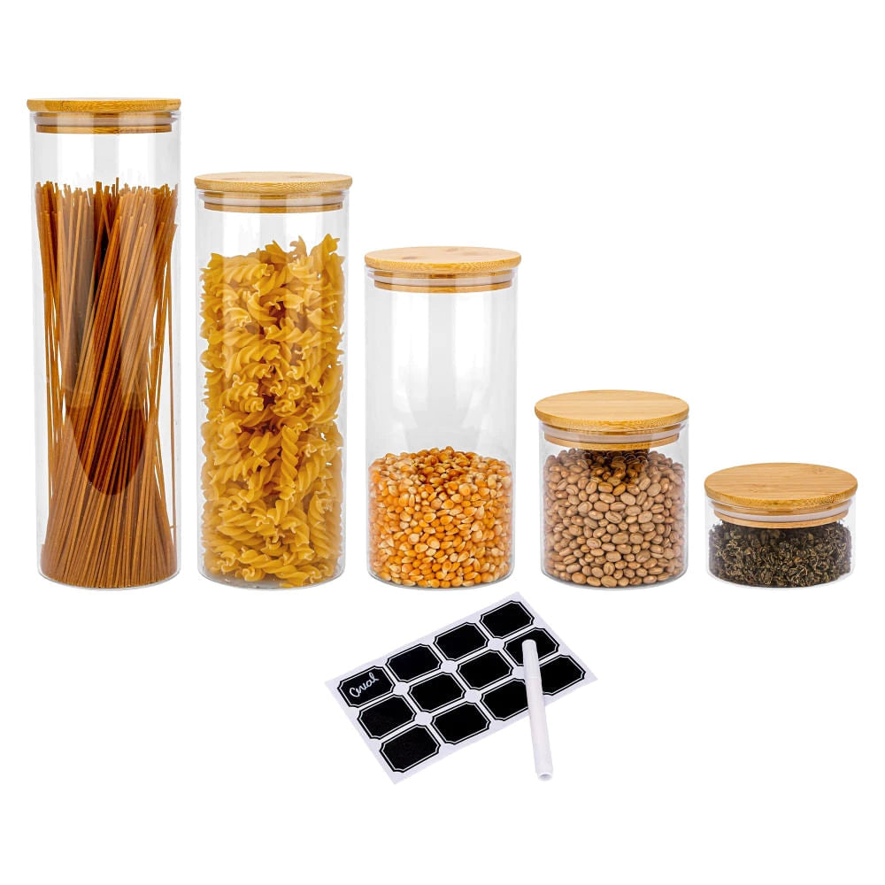 Kit 5 Potes De Vidro Herméticos Gaia